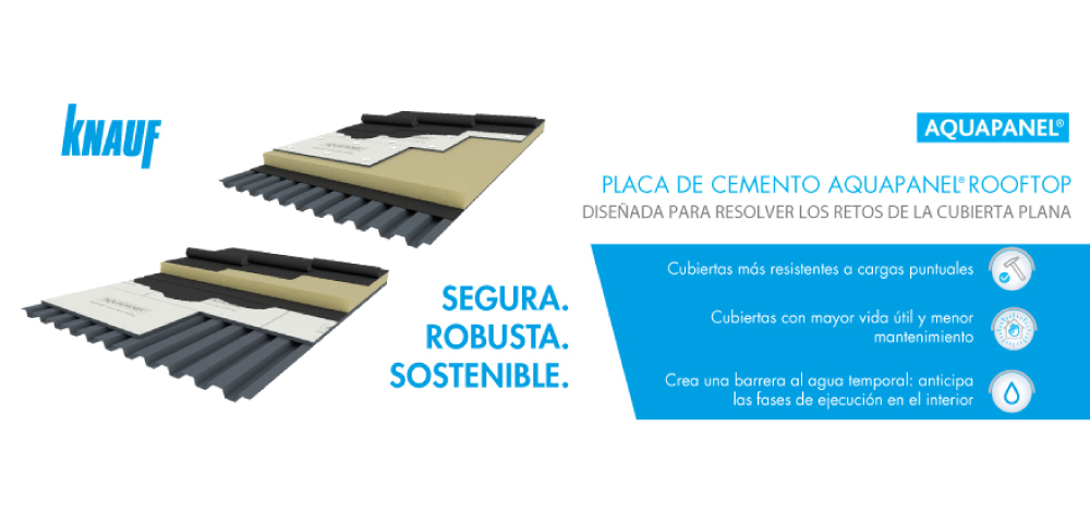 Knauf lanza AQUAPANEL® Rooftop,  una innovadora placa de cemento diseñada para resolver los retos de la cubierta plana